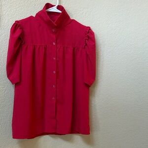 Vintage-Inspired Red Button Front Blouse